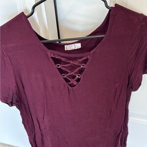 Burgundy Lace-Up Women's Top